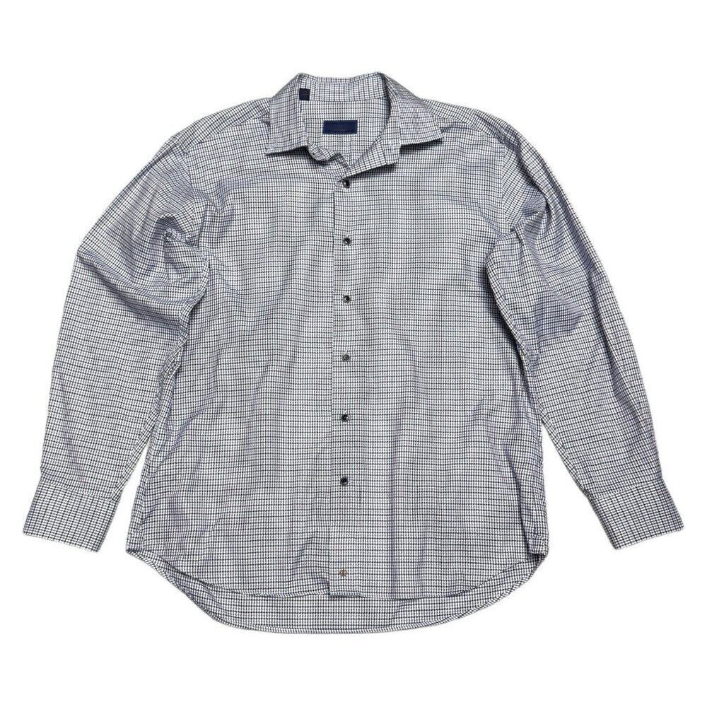 DAVID DONAHUE Luxury Non Iron Trim Fit Plaid Designer Blue Business Dress Shirt